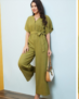 Women Extended Sleeve Tie-Up Jumpsuit